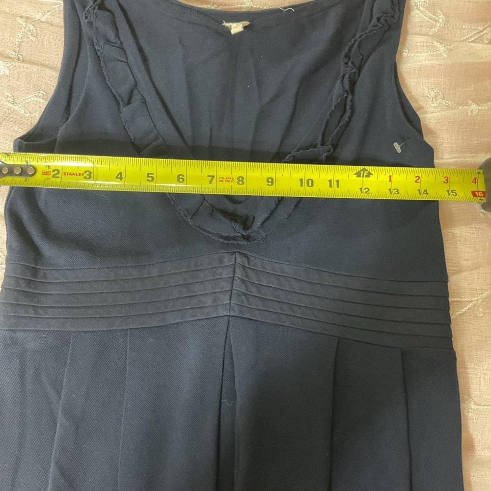 J Crew Piqué V-neck Ruffle Dress 2 V-Neck Navy Blue 100% Cotton - Picture 4 of 11